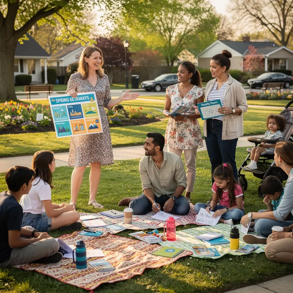Grupa turystów odkrywa lokalne festiwale i wydarzenia kulturalne w urokliwej miejscowości.